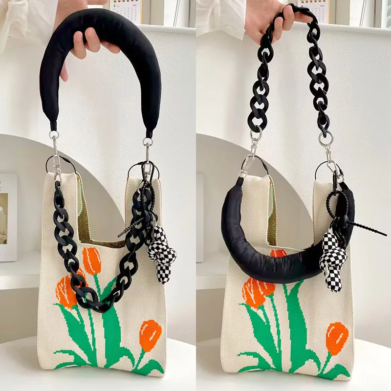 DIY Women\'S Bag Replacement Accessories Handbag Extension Strap With Acrylic Chain Wide Shoulder Strap Ins Long Handles Strap