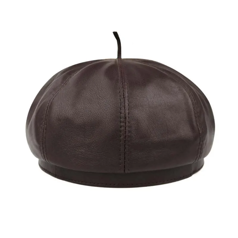 Spring/Winter 100% Real Leather Beret Hat Women Fashion European Pumpkin Painter Caps Female  Black/Coffee Thin Boina