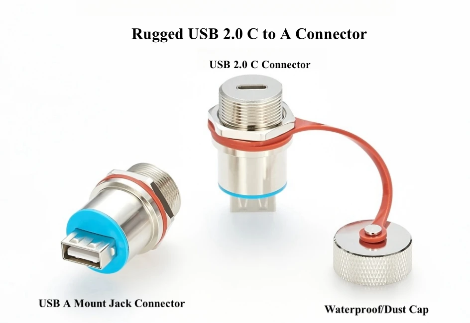 Robuster USB 2.0 A-Buchse auf Typ-C-Buchse-Koppler, IP67, für bündige Einbaumontage, Schottmontage, Durchgangsanschluss für Laden und Datenübertragung. – Detail 3