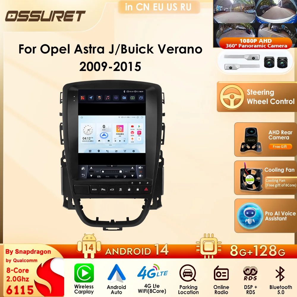 Radio Multimedia para Auto Android con GPS 4G y CarPlay Inalámbrico para Opel Astra J 2009-2015 y Buick Verano 2009-2015, Sistema Inteligente para Auto