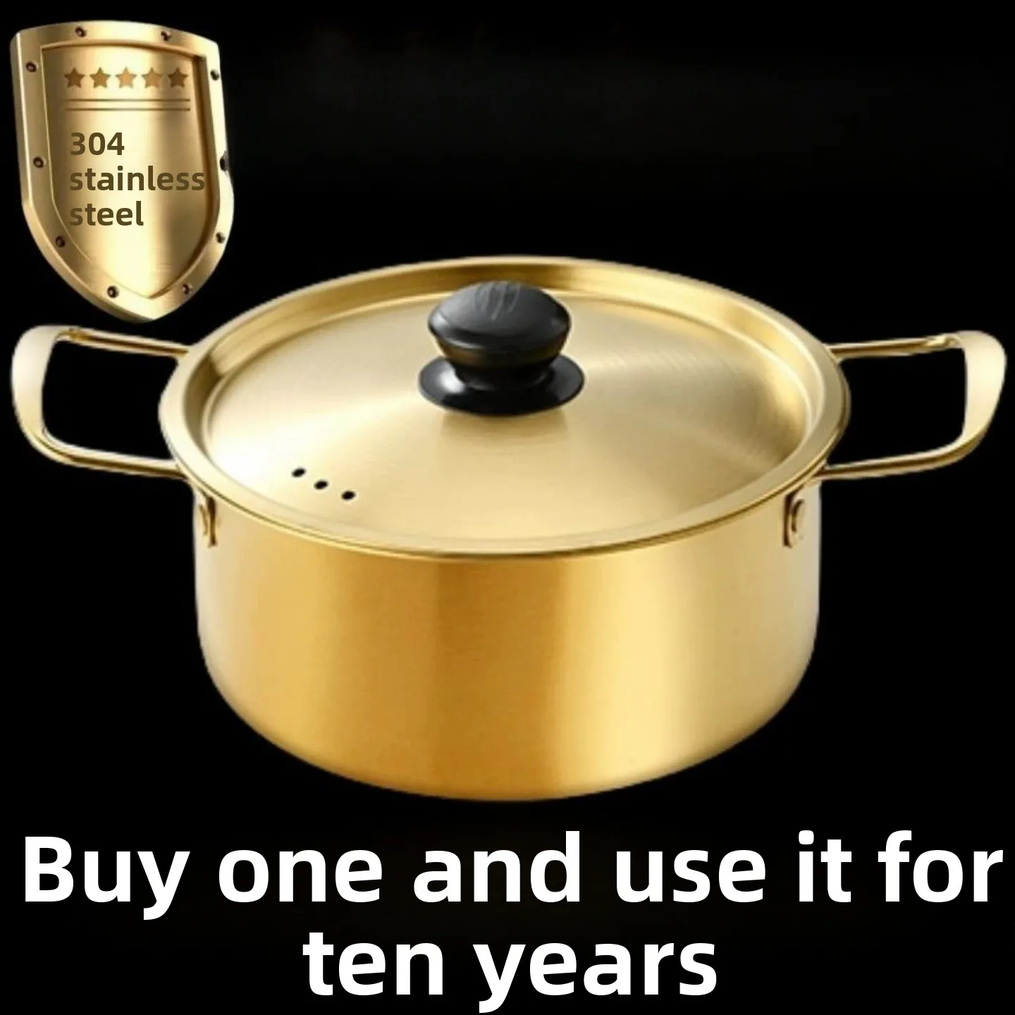 CZ Instant Noodles Pot Golden Stainless Steel Extra Thick Soup Pot Household Dormitory Cooking Noodles with Lid