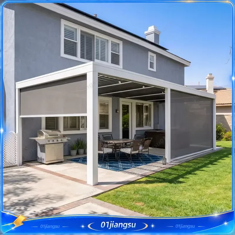 Bioclimatic Aluminum Gazebo Motorized Louvered Roof Pergola Outdoor Patio Sun Shading Cover Kit Waterproof Garden Canopy
