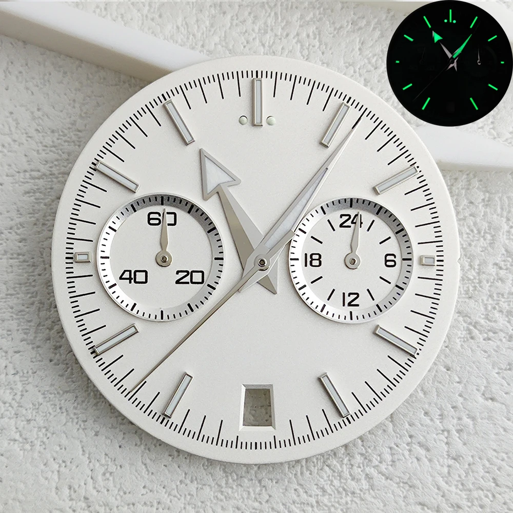 32.5mm VK64 Timing Dial, Sterile Dial, Custom Logo, Green Illuminated Dial, Watch Accessory Suitable for VK64 Quartz Movement