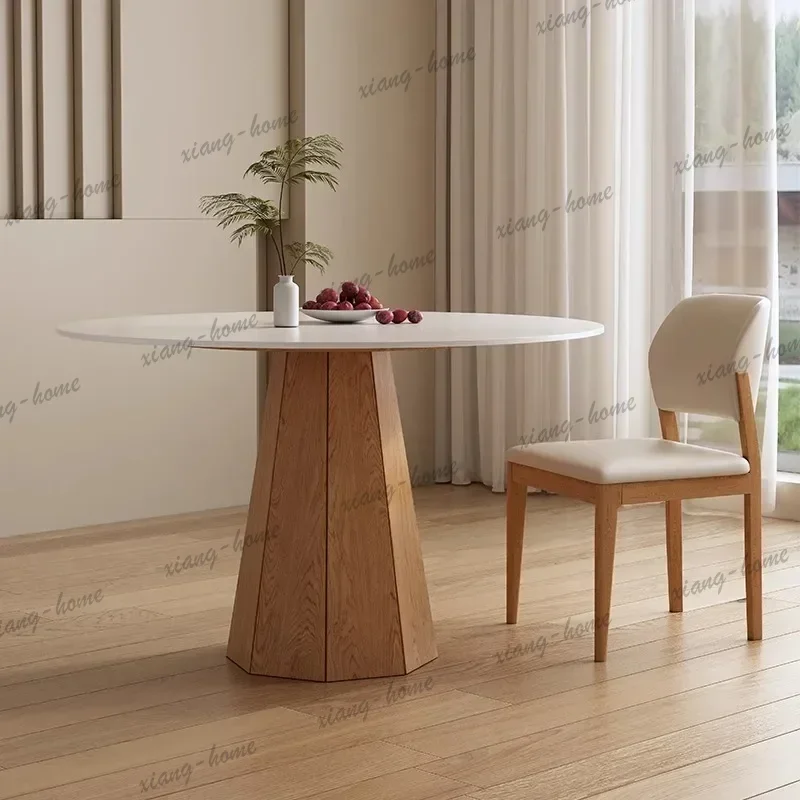 LJY Nordic Luxury Dining Tables Modern Simple Solid Wood Rock Plate Round Table Center Dining Room Furnitur Mesas Redondas FYDT