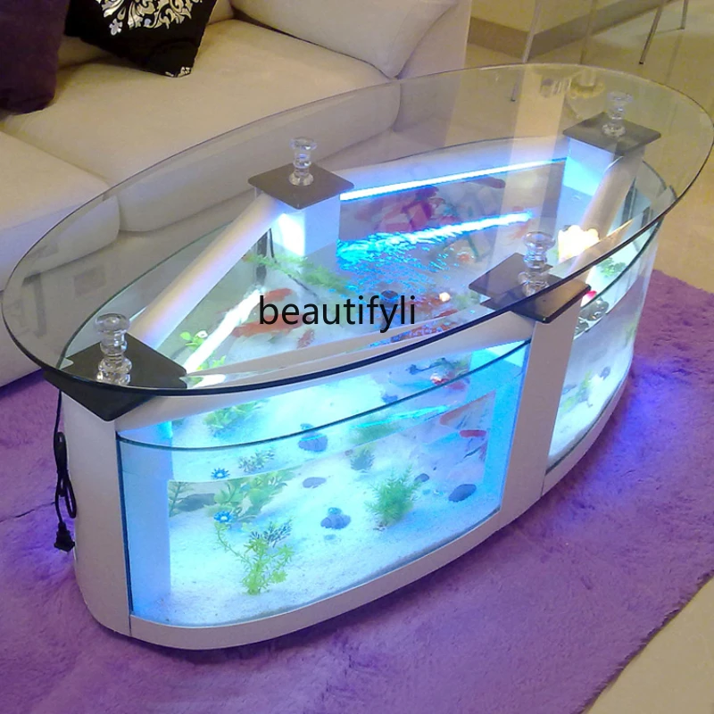 Oval Coffee Table Fish Tank Living Room Ecological Aquarium Glass Desktop Creativity Free Water Tank