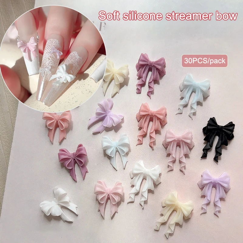 

30Pcs Colorful Ribbon Bow Nail Charms Ribbon Tie Design Nail Parts Resin 3D Nails Art Decoration Supply Kawaii Accessories