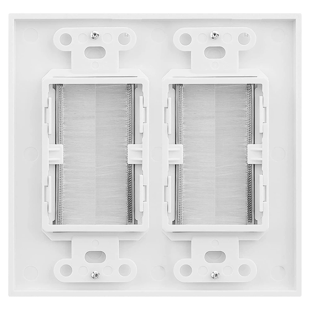 A01E-2-Gang Wall Plate, Brush Style Opening Passthrough Low Voltage Cable Plate In-Wall Installation For Speaker Wires