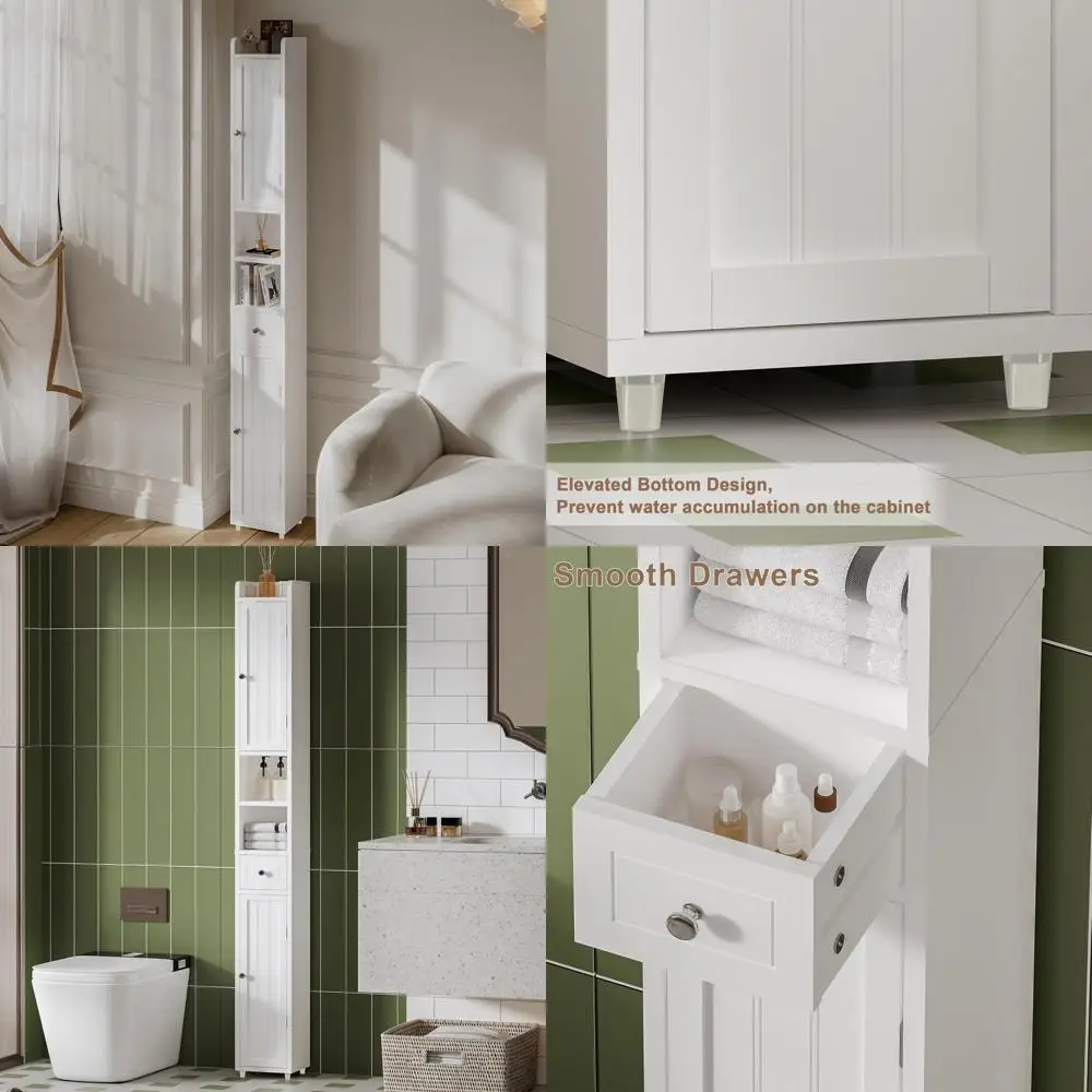 

Narrow Bathroom Storage Cabinet with Adjustable Shelves, Tall Storage Cabinet with 2 Doors and 1 Drawer, Freestanding Cupboard f
