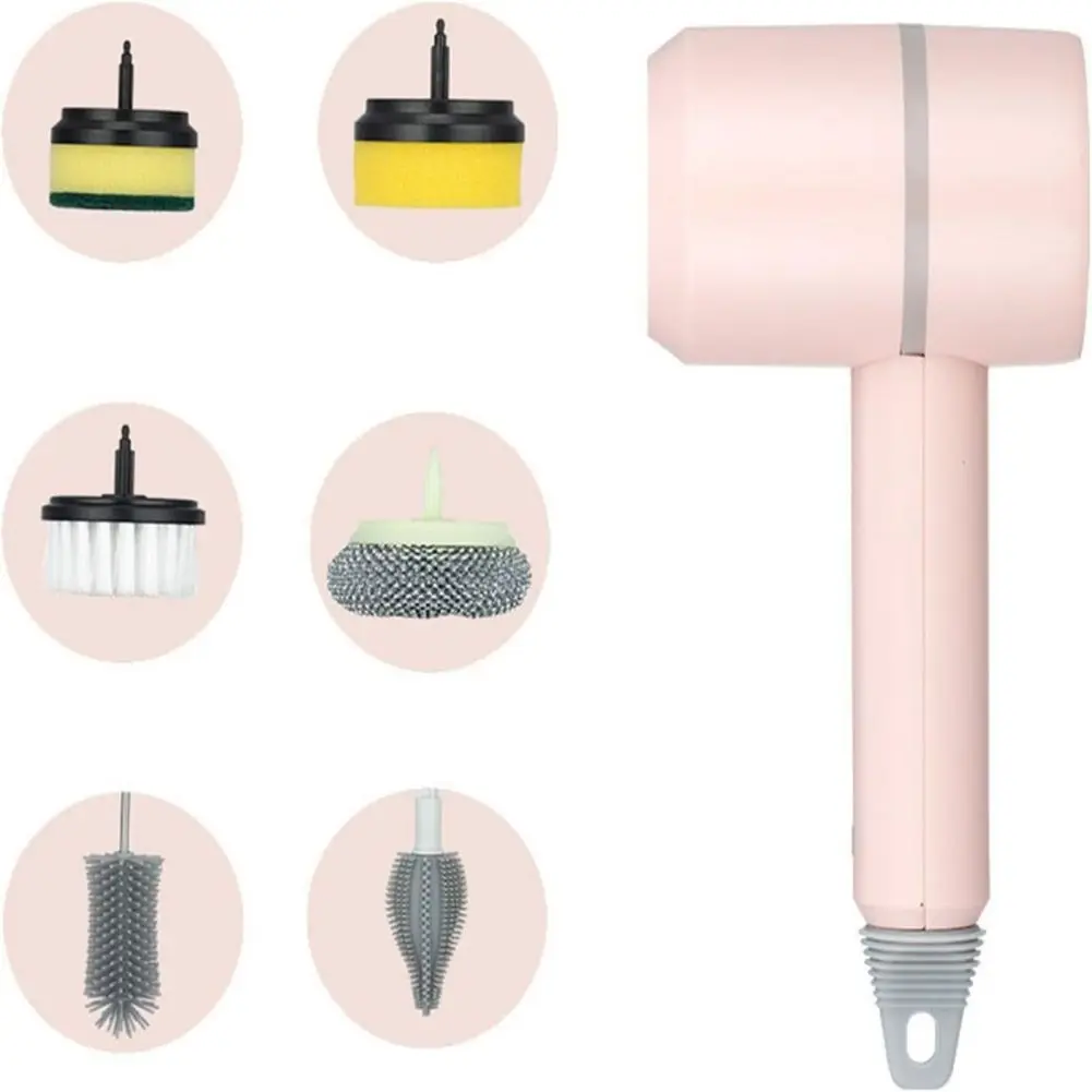 Electric Spin Scrubber Electric Cleaning Brush Dish Washing Brush With 6 Replaceable Brush Heads For Bathtubs Tables Washbasins