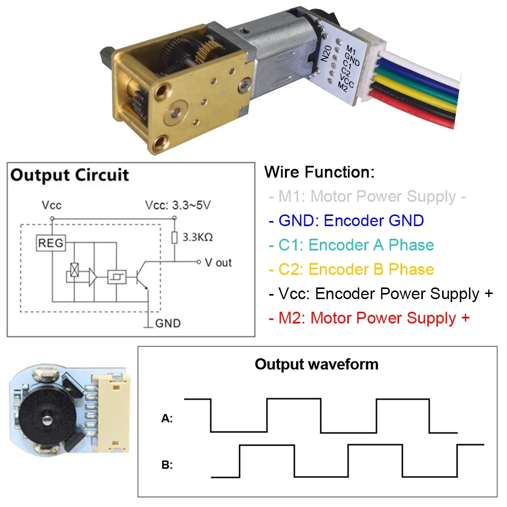 GA12 N20 M4 * 100mm DC 12V Gear Motor with Encoder 9V 5V 3V Thread Shaft Mini Micro Metal Gearwheel 30 3000 RPM 7PPR Hall Sensor