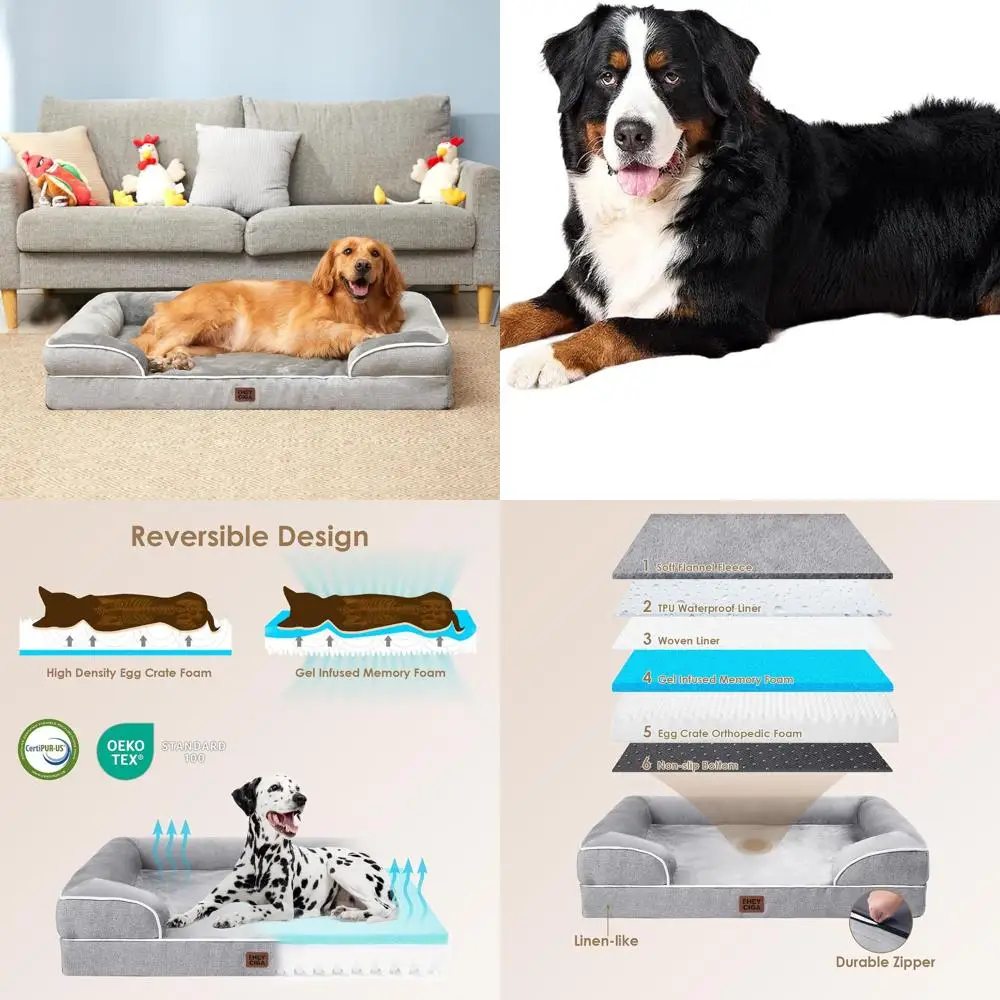 

Extra Large Dog Bed with Waterproof Memory Foam, Non-Slip Base, Removable Washable Cover, Grey