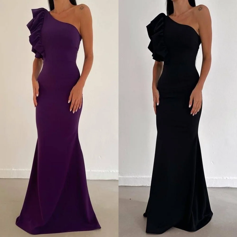 Jersey Ruched Birthday Mermaid One-shoulder Bespoke Occasion Gown Long Dresses