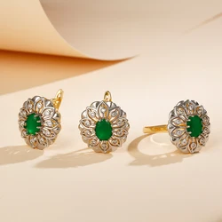 Fancy hollow inlaid two -color design earrings rings fashion jewelry copper plated 14K gold festive daily party luxury set gift
