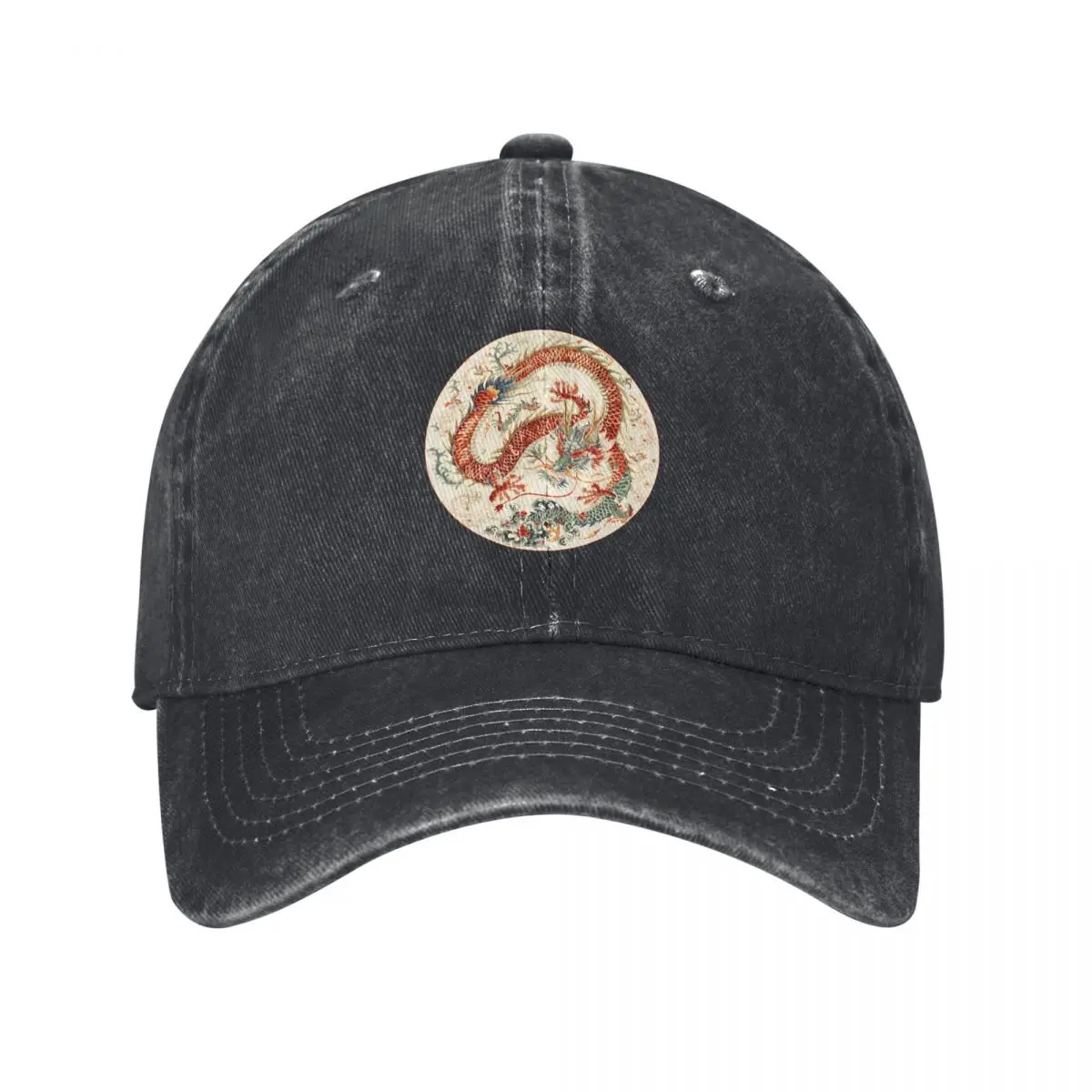 Retro Chinese Zodiacs Intricate Dragon In A Circle Myth Baseball Cap Unisex Style Distressed Denim Snapback Cap Hats Cap