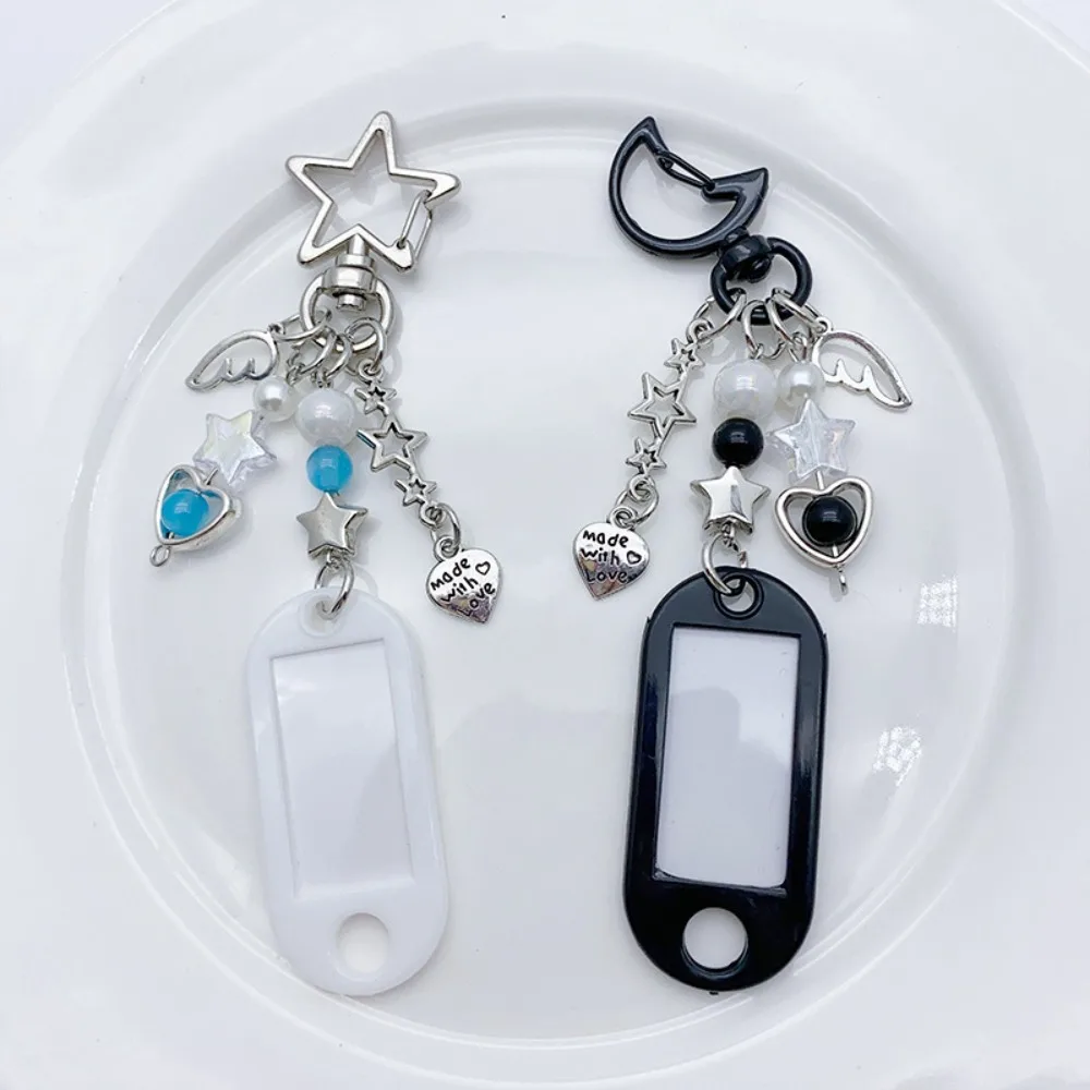 Y2k Moon Beaded Key Chain Replaceable Tag Stylish Lanyard Star Bead Keyring Charm Beads Y2k Earphone Case Pendant Earphone Case