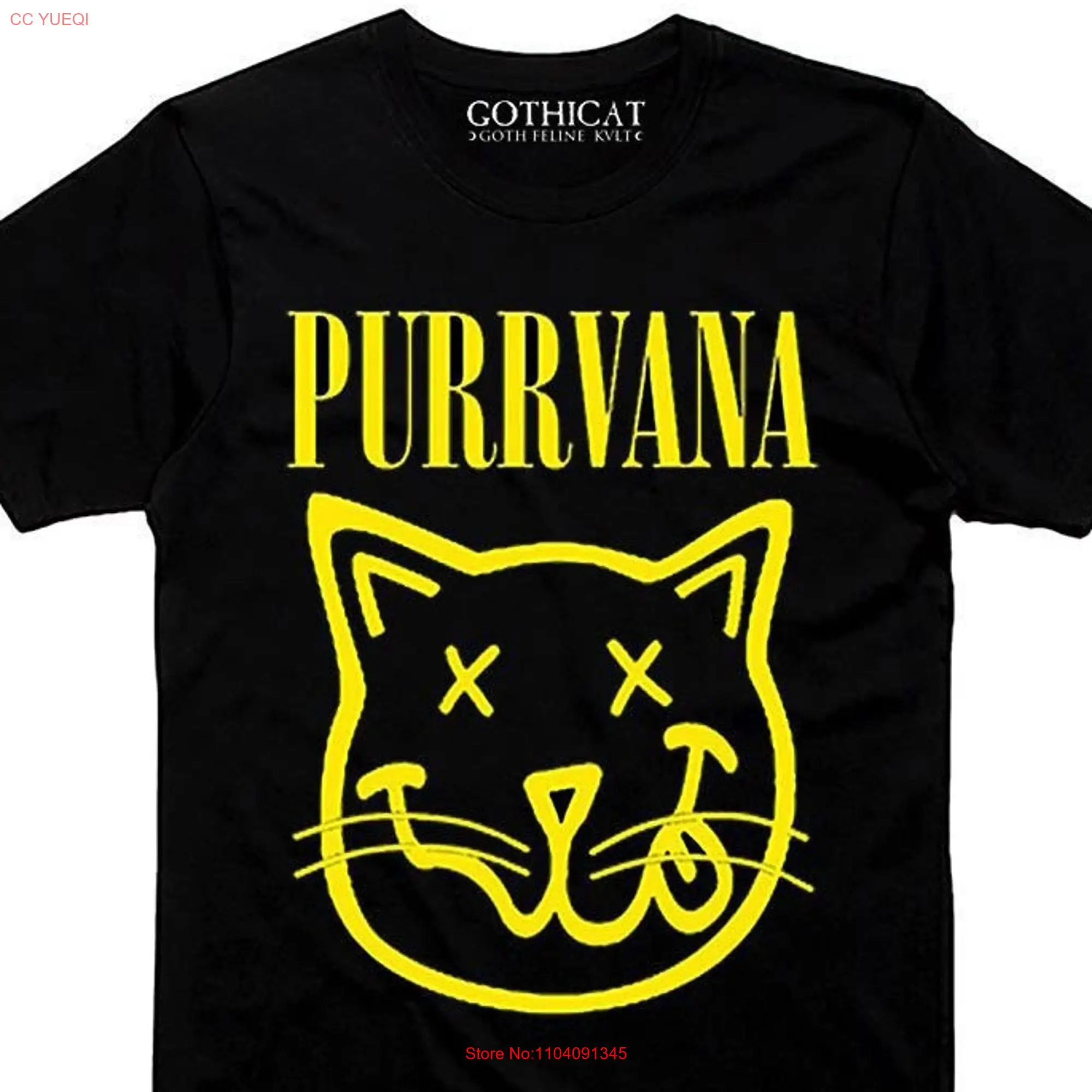 Purrvana T shirt Rock Grunge Metal Cat Lover  long or short sleeves