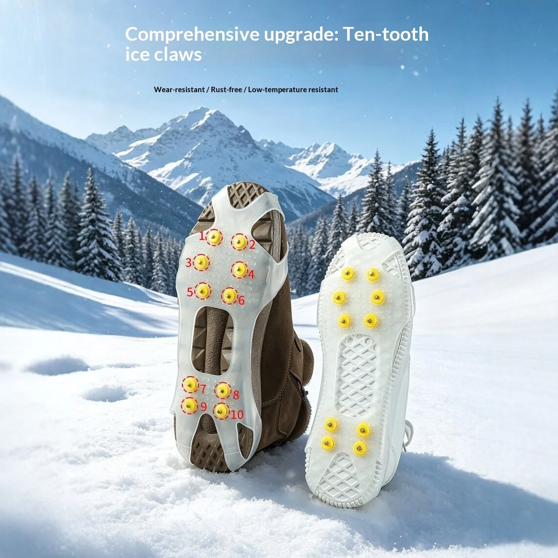 10 Teeth Ice Cleats Anti Slip Shoe Covers, Outdoor Snow Climbing Anti-Fall Steel Studs Grips for Men Women