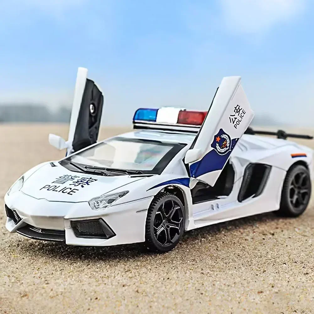 1:32 Alloy LP740 Police Cars Model Diecast Toys 3 Doors Opened Vehicle Wheel Pull Back Rubber Tires Toy Car Boy Decoration Gifts