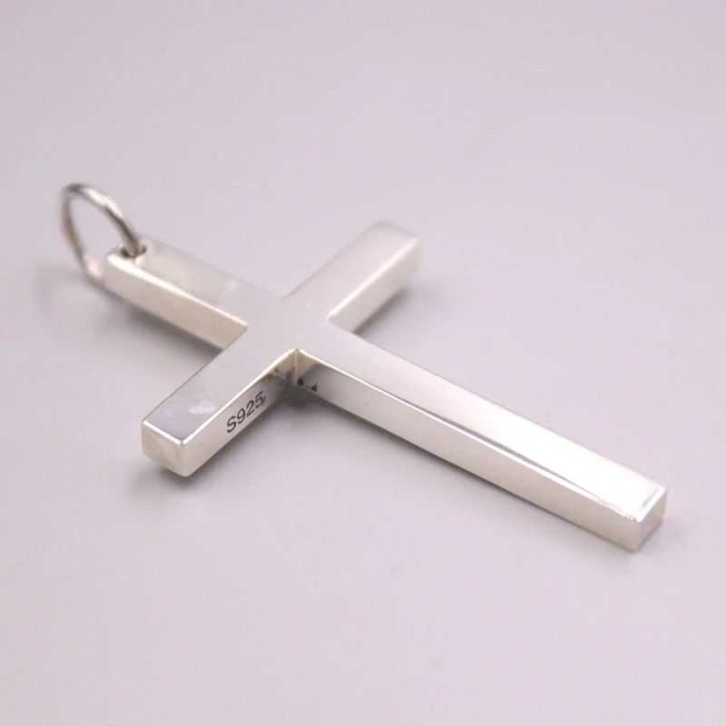 Real Solid 925 Sterling Silver Men Women Lucky Smooth Glossy Square Cross Pendant