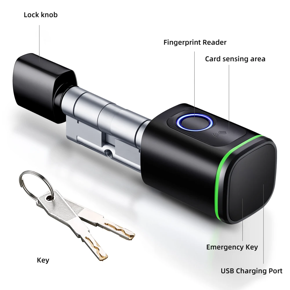 AVATTO Tuya BLE Smart Electronic Door Lock DIY Cylinder, Biometric Fingerprint APP Keys IC Card Unlock for Home Hotels Security