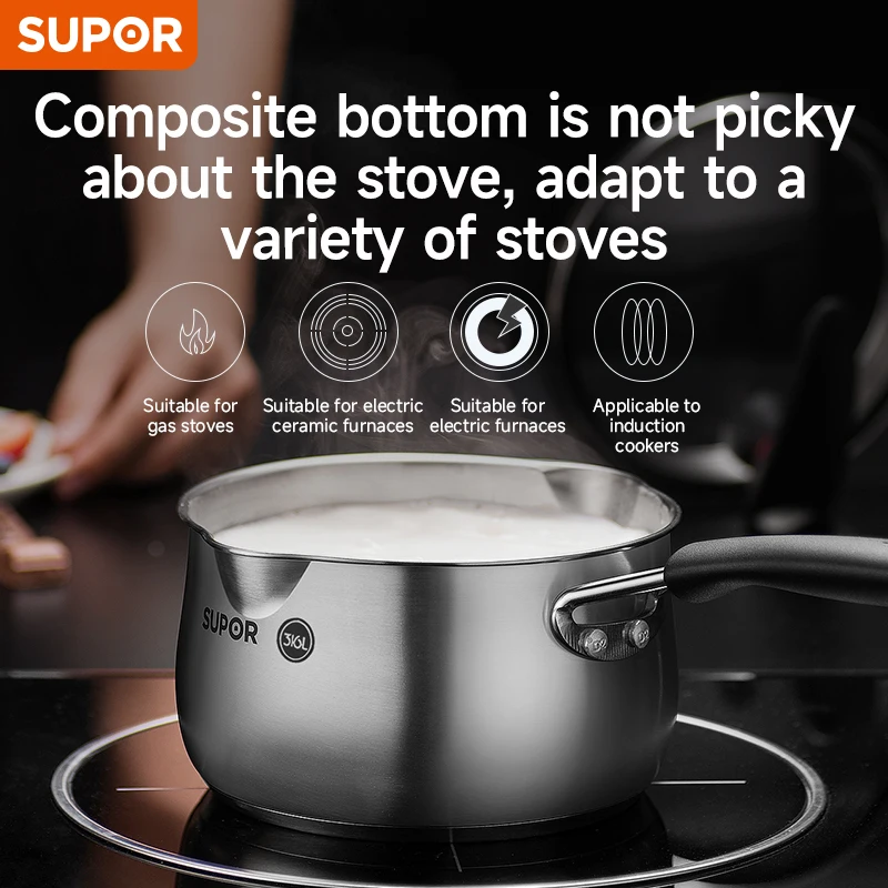 Supor wok Milk Pot Frying Pan Kitchen Hot-Oil Pan Boiled Eggs Hot Chocolate Hot Milk Pot Household Multi-purpose Pots