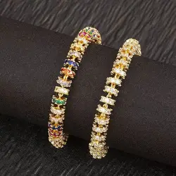 AIBEF Trendy Copper Chain Bead Bracelet for Women Colorful White Crystal Zircon Charm Jewelry Gifts for Wedding Party Engagement