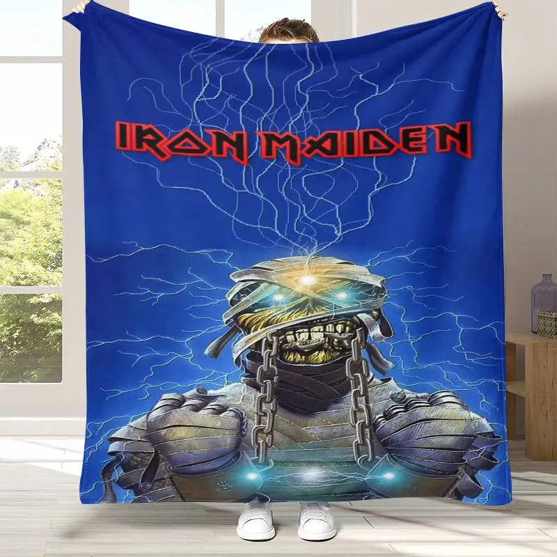 Vintage Eddie I-Iron M-Maiden Cartoon Sign Flannel Throw Blanket,Cozy Blanket for Bed,Sofa,Living Room,Picnic,Camping,Home Decor