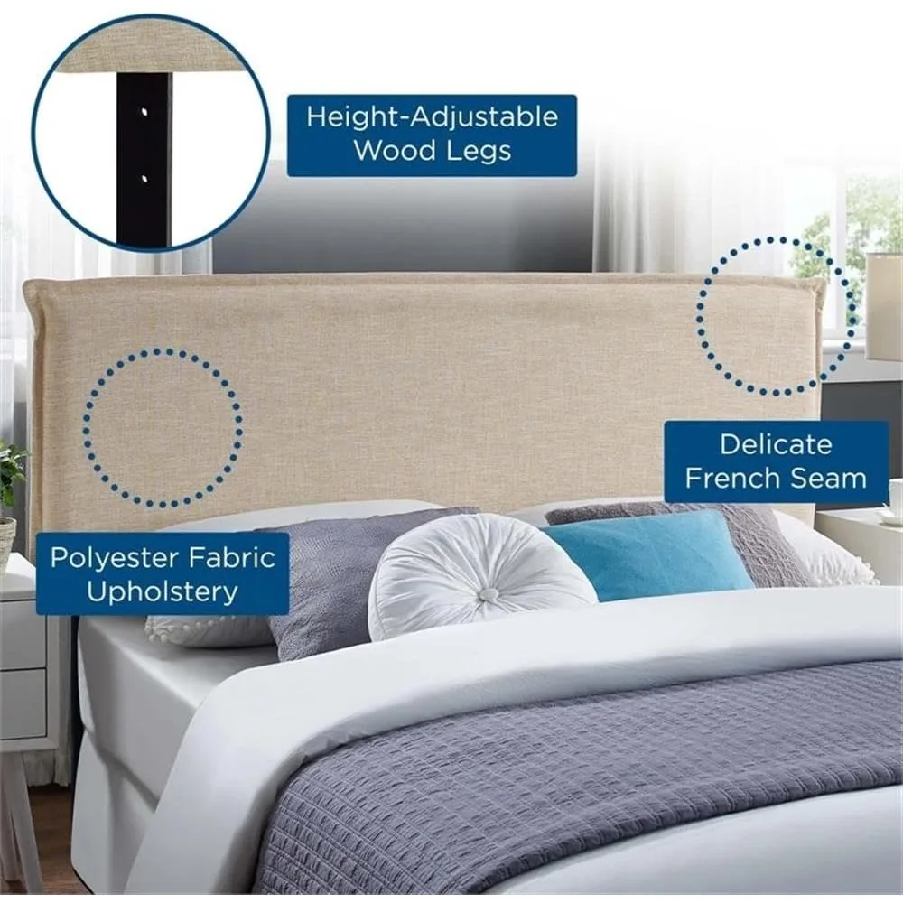 Gepolstertes Queen-Size-Kopfteil aus beigem Polyestergewebe