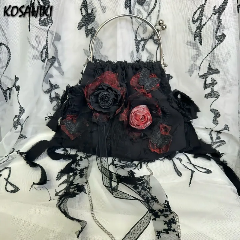 

Luxury Patchwork Floral Lolita Butterfly Design Bags for Women Elegant Pleated Top-Handle Bag Y2k Aesthetic Purses and Handbags