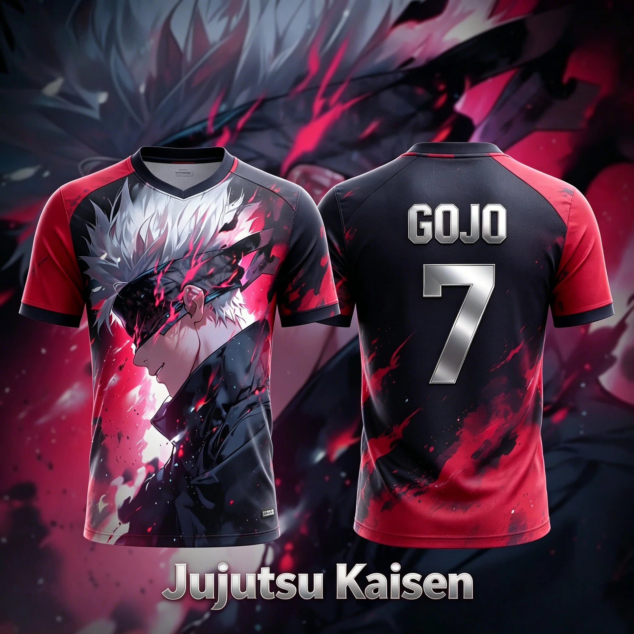 2026 Summer Jujutsu Kaisen Gojo Satoru Red 3D Print Sports Jersey Oversized Anime Fan Tee