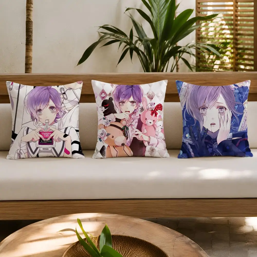 Anime D-Diabolik Lovers Cushion Cover Double-Sided Plush Sofa Pillow Covers Organic Breathable Invisible Zipper