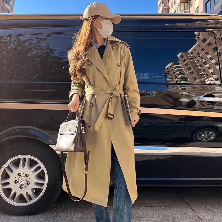 

Ele Briti Preppy Sle, длинное пальто с застежкой на талии, женская классическая ветровка из ткани Kensington с двойными пуговицами и рисунком