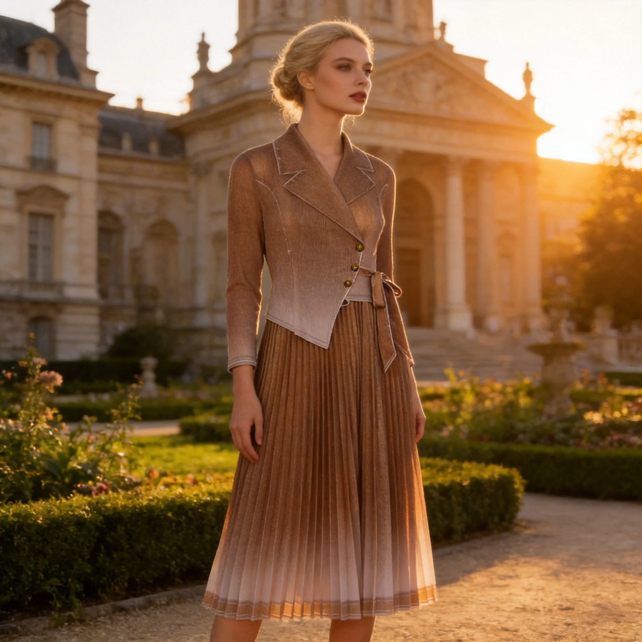 

Miyake Pleated Suit Collar Dress Women's 2026 Spring New Gradient Print Slimming Pullover Elegant Temperament Mid-length Skirt