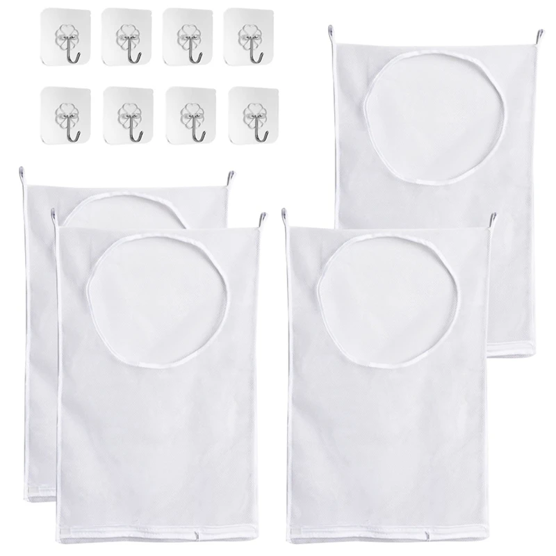 

4Packs Door Hanging Laundry Hamper Bag With Zipper And Wide Open Top,Used In Laundry Room Student Dormitory Travel