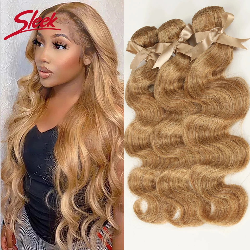 Sleek Blonde 27 Colored Hair Brazilian Body Wave Natural Remy Human Hair Bundles 8 To 26 Inches Sold By 1/3/4 Hair Extension