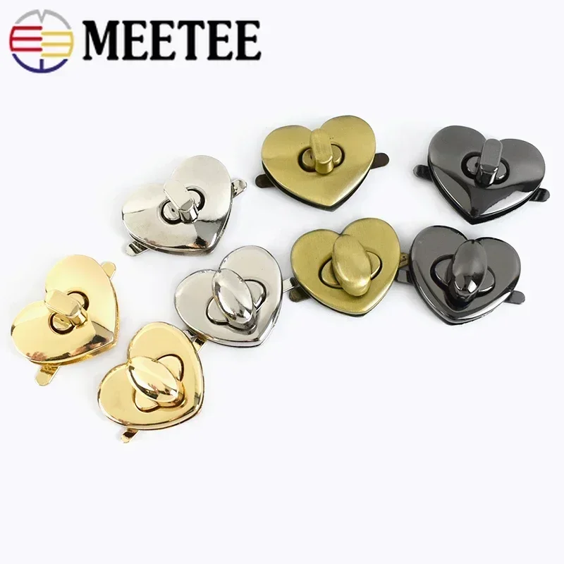 2/5/10Pcs Meetee 30X26/32X26mm Alloy Heart Twist Lock Clasp Bag Metal Turn Buckle Locks DIY Handbag Heart-shaped Closure Buckles