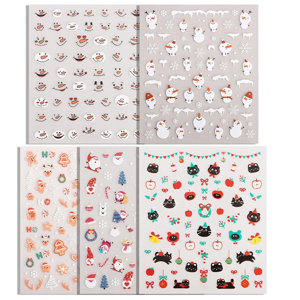 Nieuwe kerstversiering Nail Art Stickers Druk op nagels Sneeuwpop Sneeuwvlok Kerstboom 3D Nagelstickers Benodigdheden Decoratie