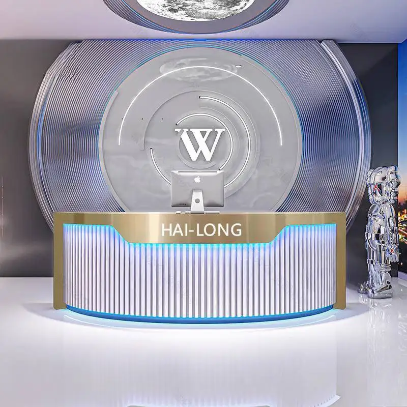 Round Blue Reception Desks Luxury Boutique Decor Arched Clothing Reception Desk White Small Empfangs Theke Office Furniture