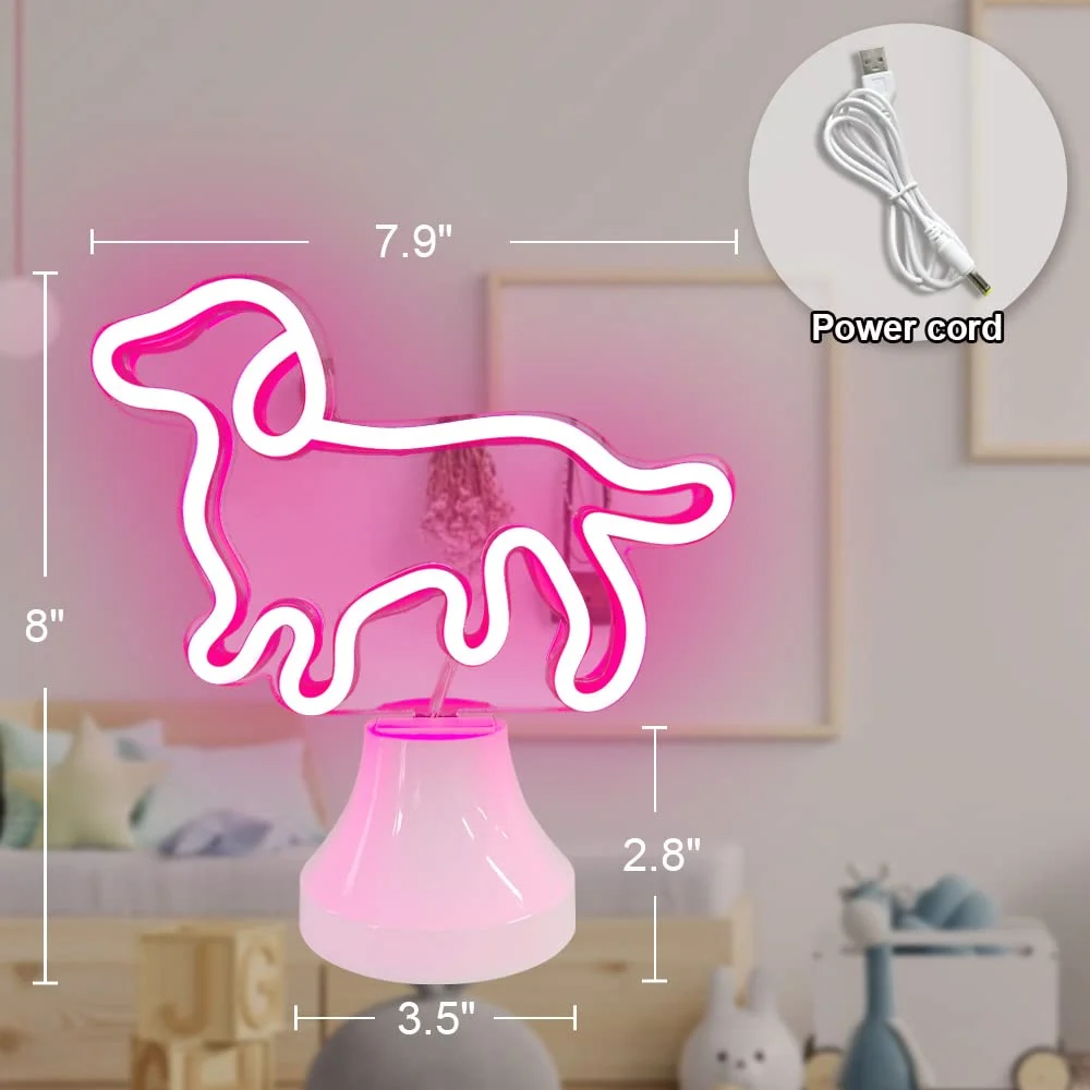 Dog Neon Sign for Room Decor, Neon Mirror Table Light, USB & Battery Operated Cute Neon Light for Bedroom, Office, Table Decorat