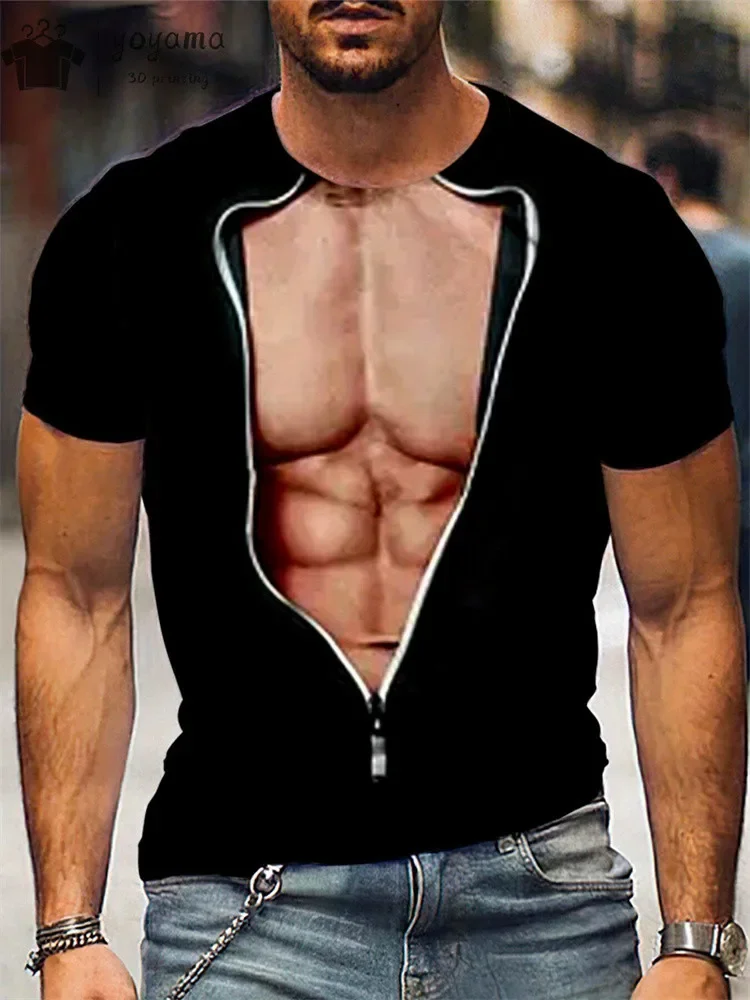 Lustiges Fake-Muskel 3D-Druck Sport Schnelltrocknendes Atmungsaktives Herren T-Shirt Outdoor Street Casual Cosplay Party Eltern-Kind Kurzarm-Oberteil – Detail 12
