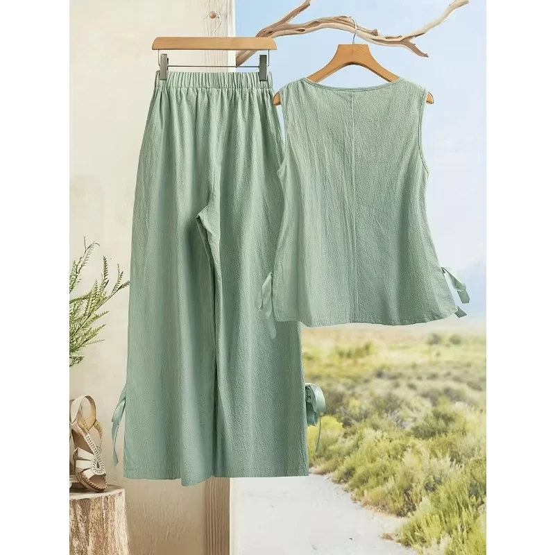 

Summer Tops Women Two-Piece Suits O-Neck Sleeveless Vest T-Shirt Wide Leg Pants Jumpsuit Fashion Casual Outfits Women's Clothing