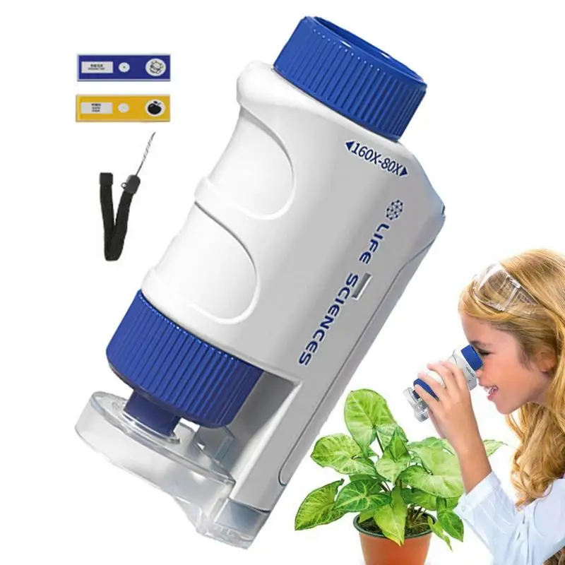 

Компактный Карманный лабораторный микроскоп 80-160x, ручной микроскоп, детский научный микроскоп со светодиодной подсветкой, детский уличный микроскоп