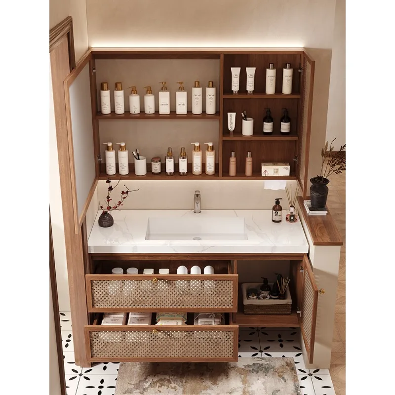 

Bathroom cabinet combination, bathroom slate seamless integrated hand wash basin cabinet