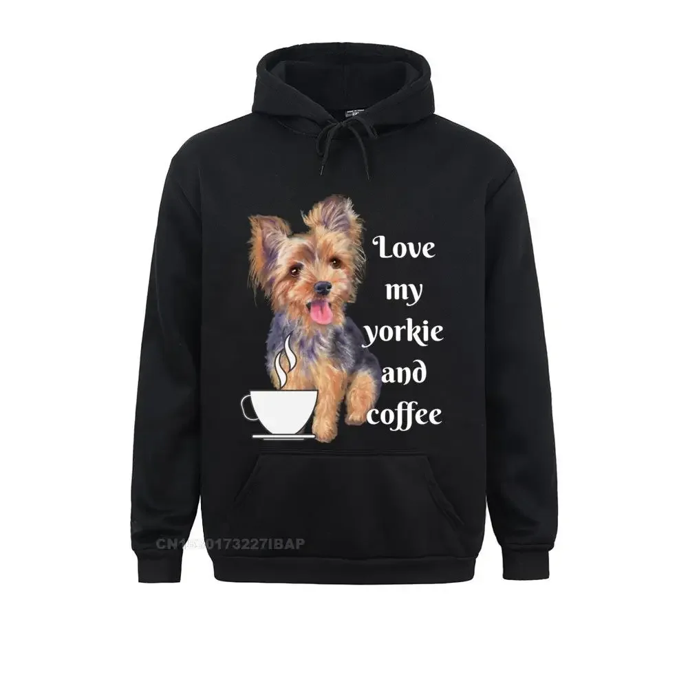 Funny yorkie puppy love my yorkie and coffee Long Sleeve Hoodie Hoodies Funny Long Sleeve Men Sweatshirts Tight Hoods