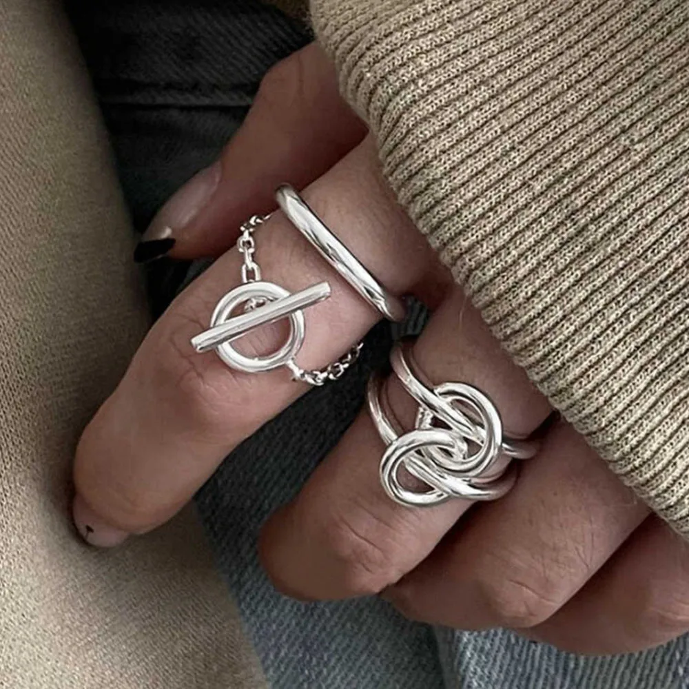 BF CLUB 925 srebrne pierścionki dla kobiet otwarty minimalistyczny łańcuszek w stylu retro pierścień kreatywny Anillos Bague Fine Jewelry
