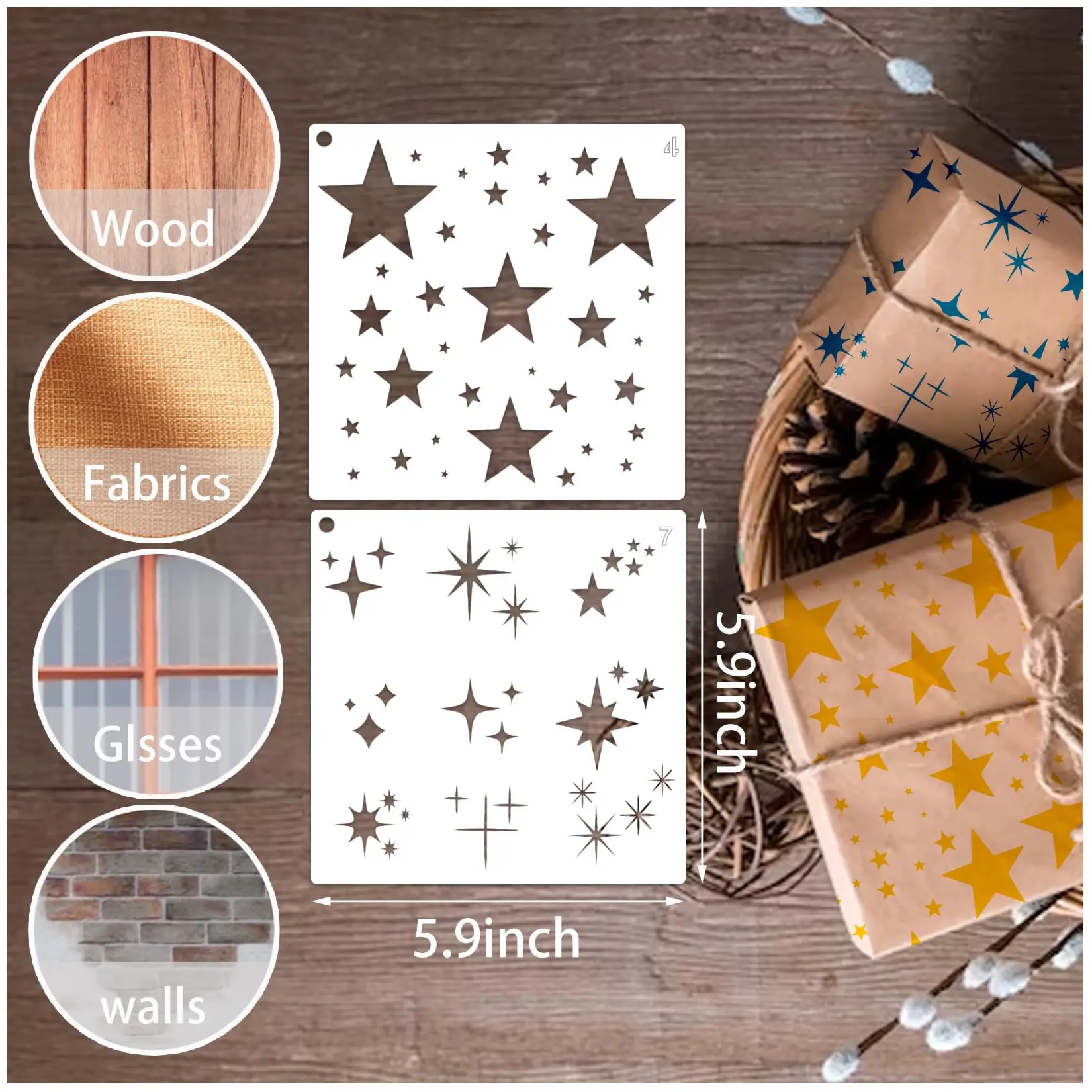 12-Piece Glitter Star Stencil Set, Star Background Craft Templates, Mixed Media Stencils for DIY Card Making, Scrapbooking, Paper, Fabric, and Painting on Pillows