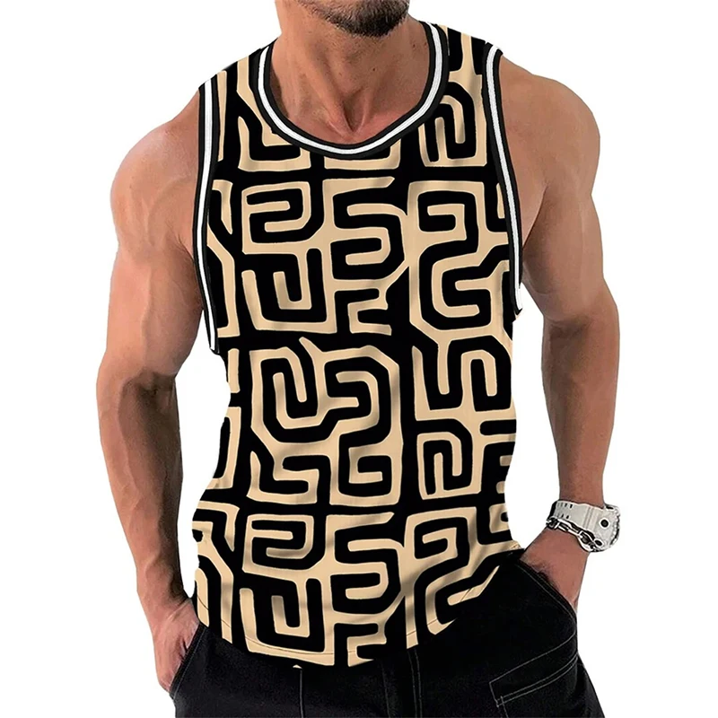 

Men Retro Street Fashion Tank Top For Men Irregular Graphic 3D Print Streetwear Sleeveless Summer Fashion Casual Trend Tees Top