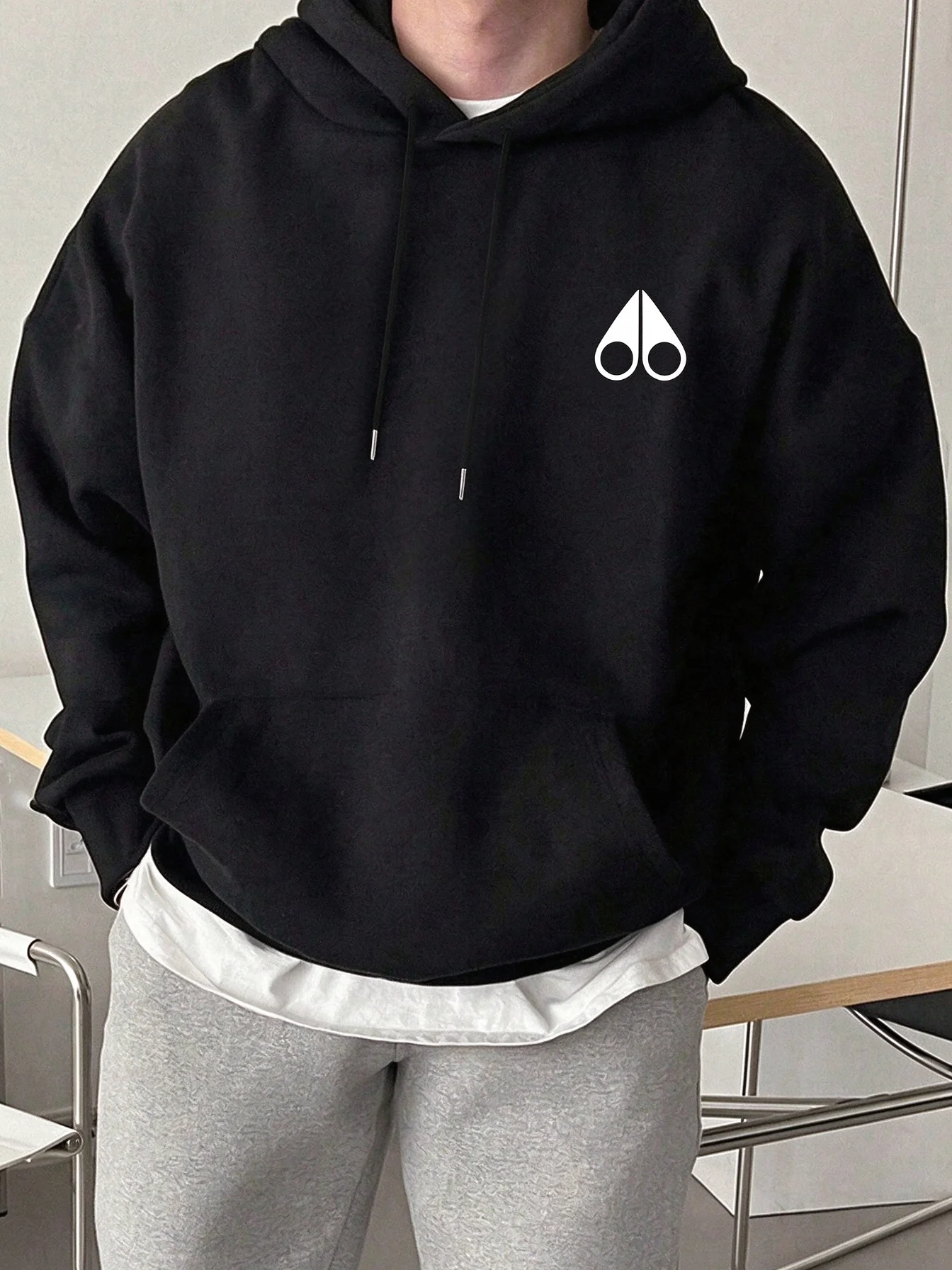 Men Oversized Hoodie 2026 Autumn Winter, Minimal Logo Print Hooded Sweatshirt, Loose Casual Streetwear Pullover For Male