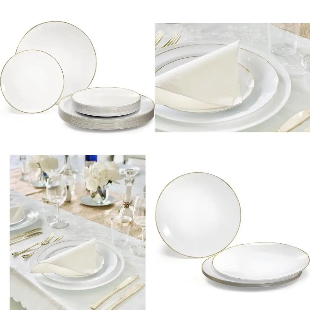 

Premium Disposable Plastic Plates Set for 40 Guests - 10.5 Dinner Plates & 7.5 Salad Plates for Wedding Party Occasions