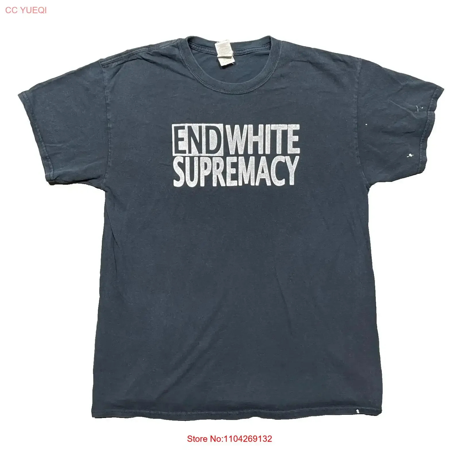 End White Supremacy T Shirt L Paint Splatter Faded Black Color Race USED long or short sleeves vintage Washed Soft Casual